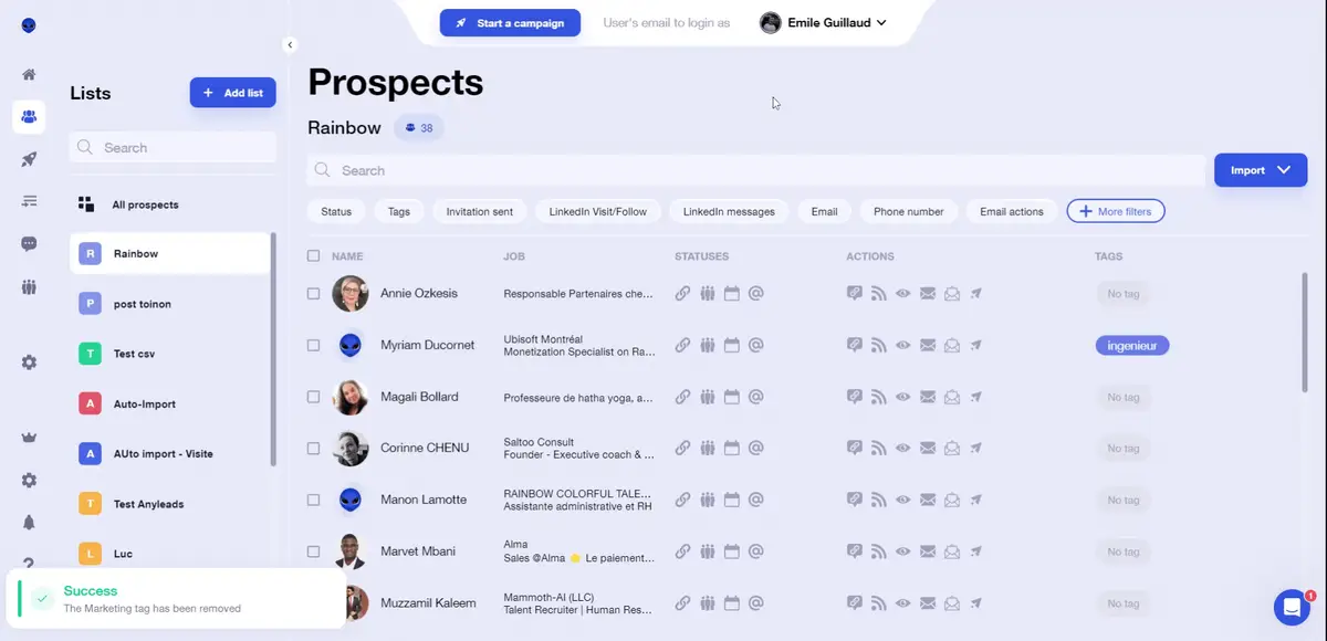 tag a prospect from a prospect list