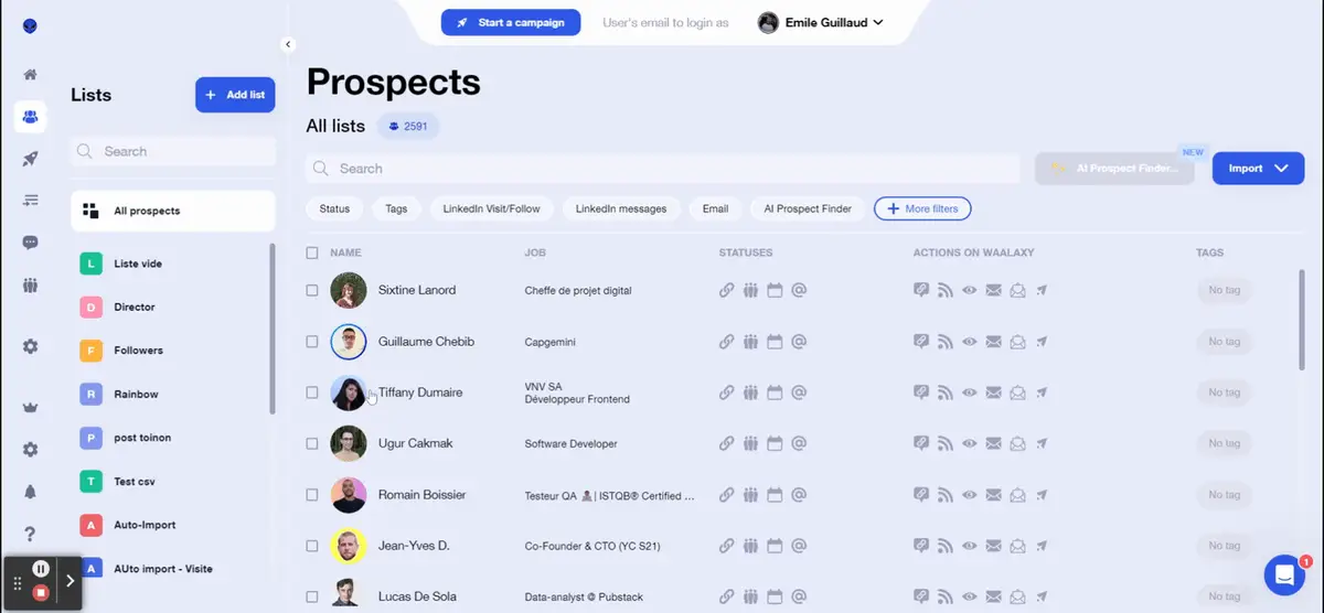 Create a new list, transfer and tag prospects