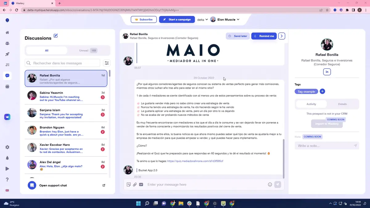 Conversation LinkedIn Waalaxy maiomediador