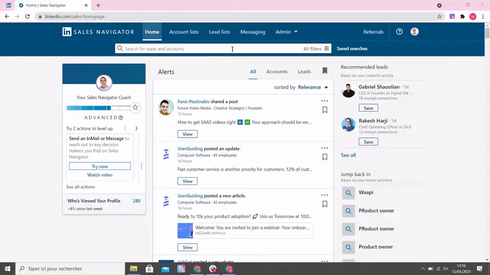 Importer depuis une recherche Sales Navigator